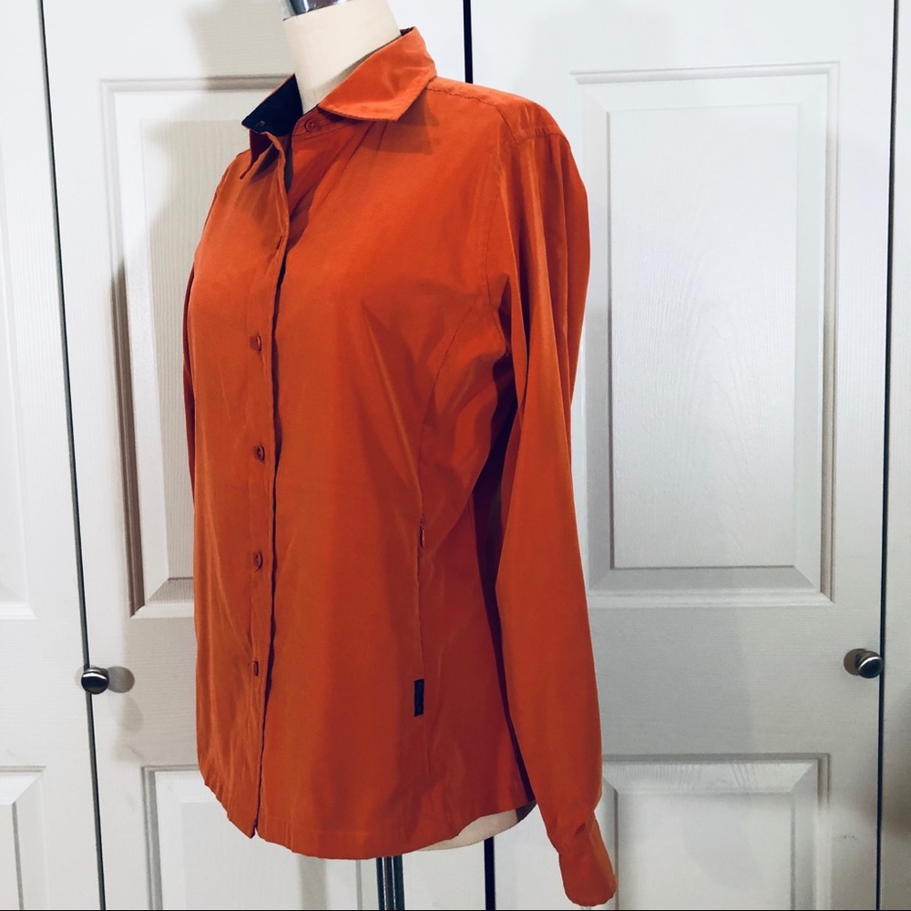 Faconnable Button Down Shirt Zip Pockets Top Rust… - image 3